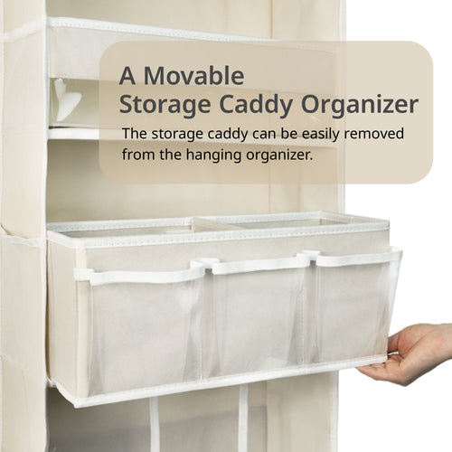 Door Hanging Storage Organizer,with 3 Bins 1 Movable Baby Diaper Caddy,1 Large capacity diaper stacking storage Organizer,10 Side Pockets ,Bedroom Door Storage for Nursery Baby Essentials. (Beige)