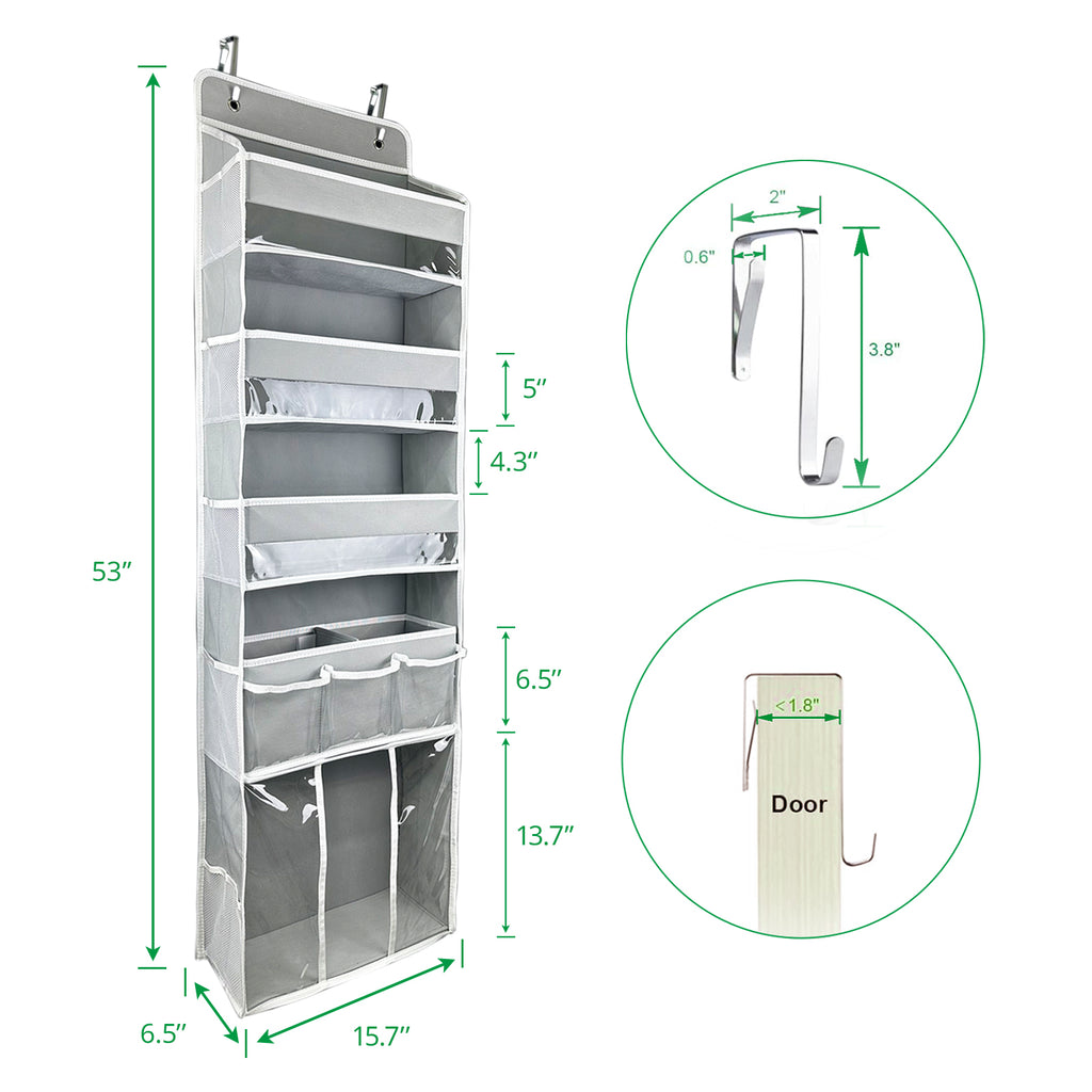 Door Hanging Storage Organizer,with 3 Bins 1 Movable Baby Diaper Caddy,1 Large capacity diaper stacking storage Organizer,10 Side Pockets ,Bedroom Door Storage for Nursery Baby Essentials.Grey 1 Pack.(GREY)