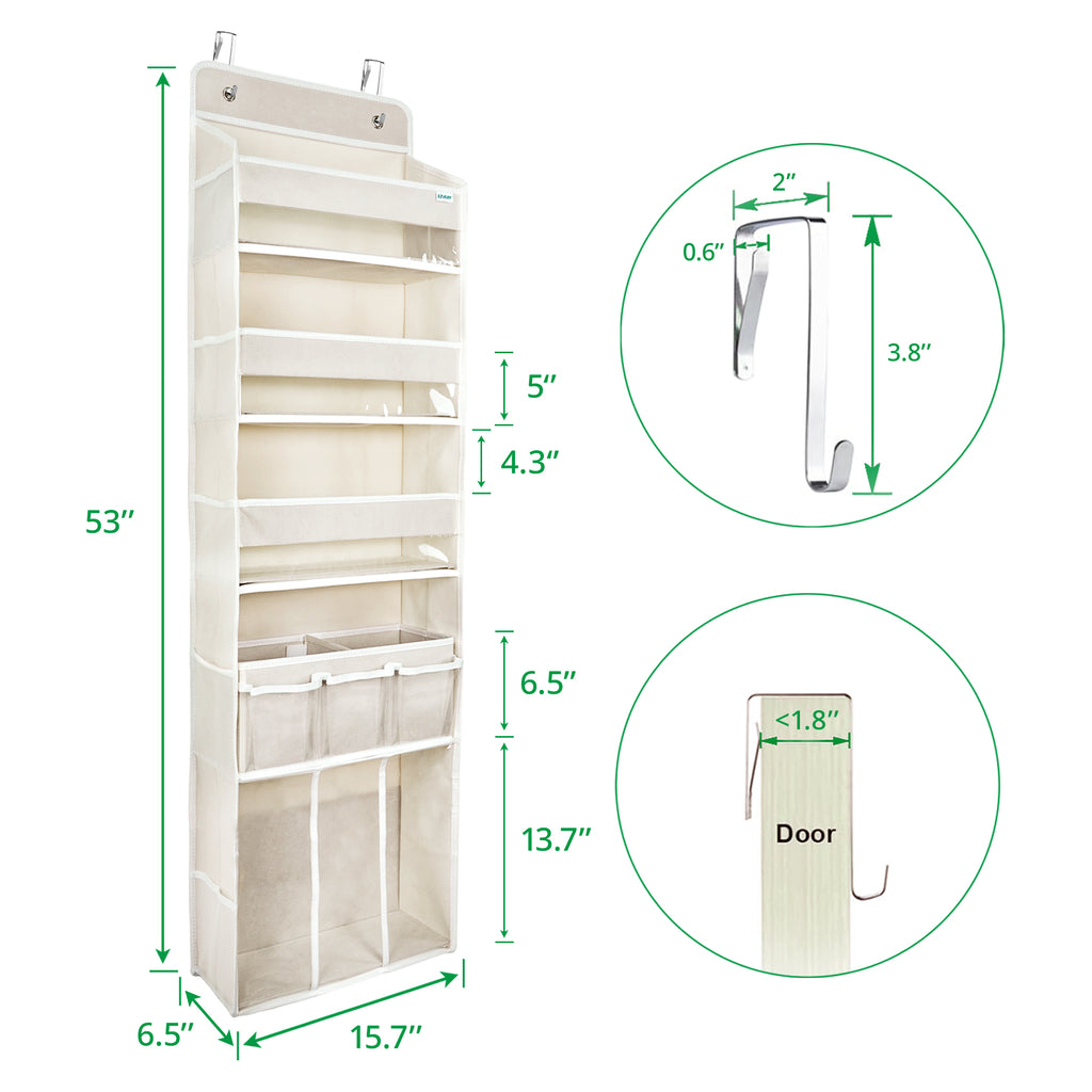 Door Hanging Storage Organizer,with 3 Bins 1 Movable Baby Diaper Caddy,1 Large capacity diaper stacking storage Organizer,10 Side Pockets ,Bedroom Door Storage for Nursery Baby Essentials. (Beige)
