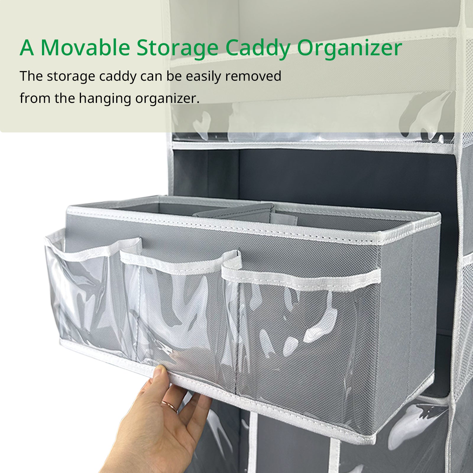 Door Hanging Storage Organizer,with 3 Bins 1 Movable Baby Diaper Caddy,1 Large capacity diaper stacking storage Organizer,10 Side Pockets ,Bedroom Door Storage for Nursery Baby Essentials.Grey 1 Pack.(GREY)