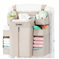 EZVERY Baby Nursery Fabric Organizers to Hang on Side of Crib, with 8 Pockets, Diaper Organizer for Crib, Nursery, Adjustable Straps and Sturdy Hooks, Premium Polyester Baby Essentials Storage for Diapers, Bottles, Wipes and Clothes