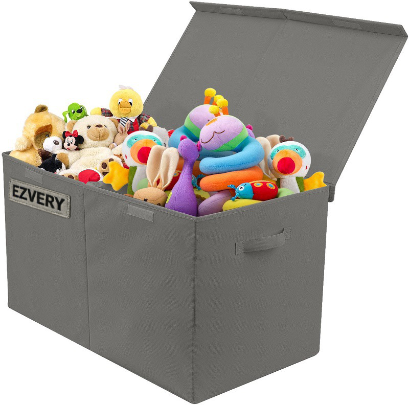 EZVERY Chests for toys,Large Grey Foldable Non-Woven Fabric Storage Box with Removable Lid – Collapsible Organizer for Toys, Clothes, Bedding & Home Essentials