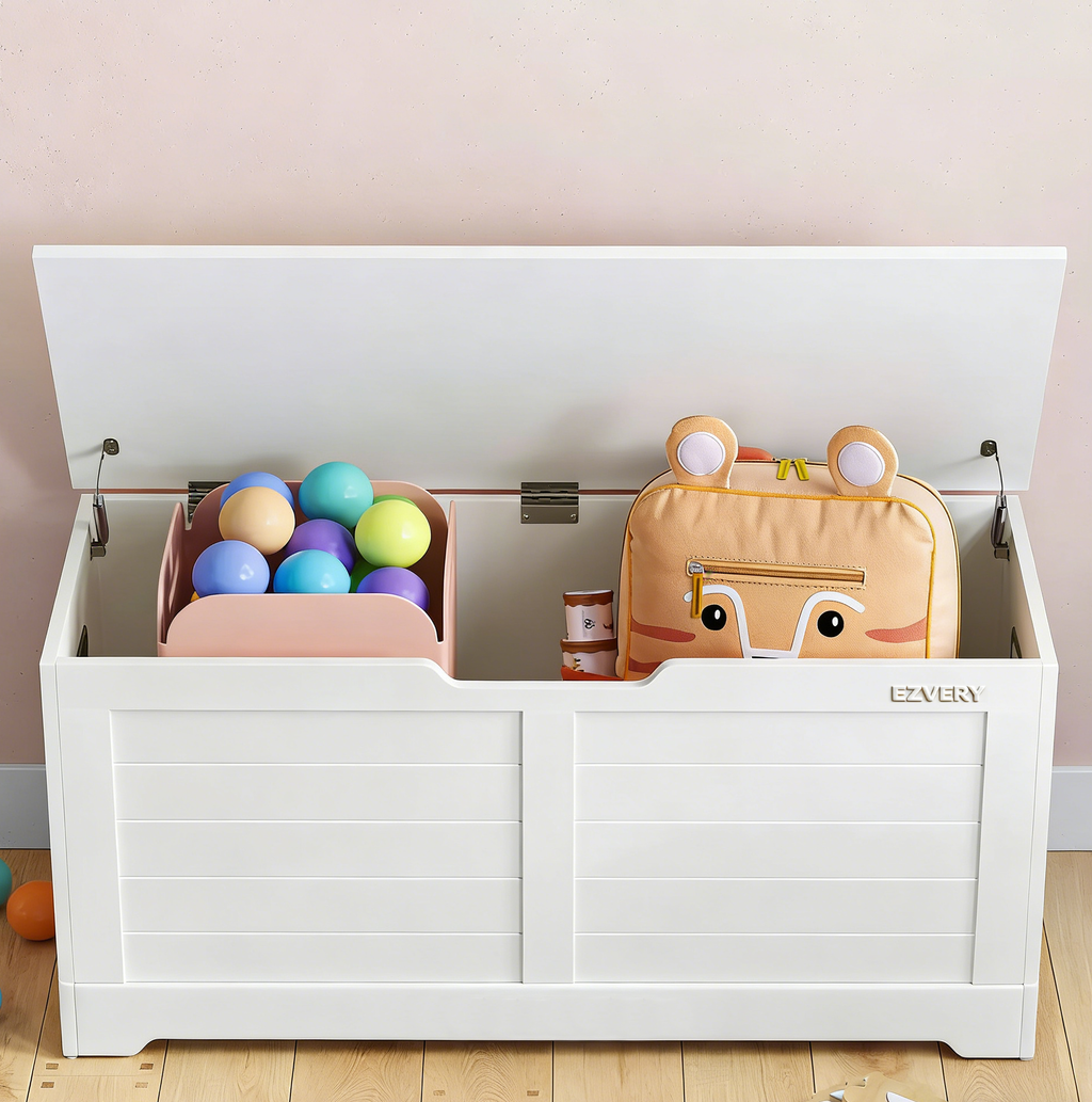EZVERY Chests for toys,White Farmhouse Storage Bench,for Children's Bed Room,Entryway,Living Room.