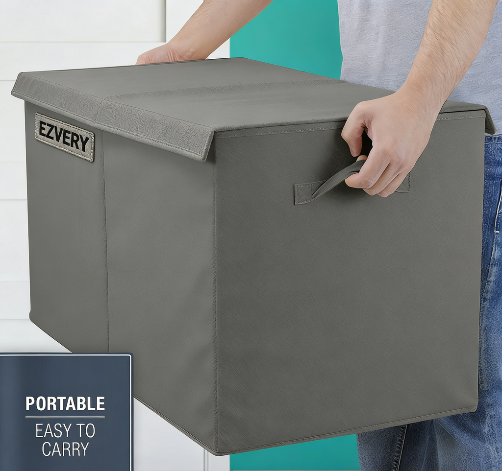 EZVERY Chests for toys,Large Grey Foldable Non-Woven Fabric Storage Box with Removable Lid – Collapsible Organizer for Toys, Clothes, Bedding & Home Essentials